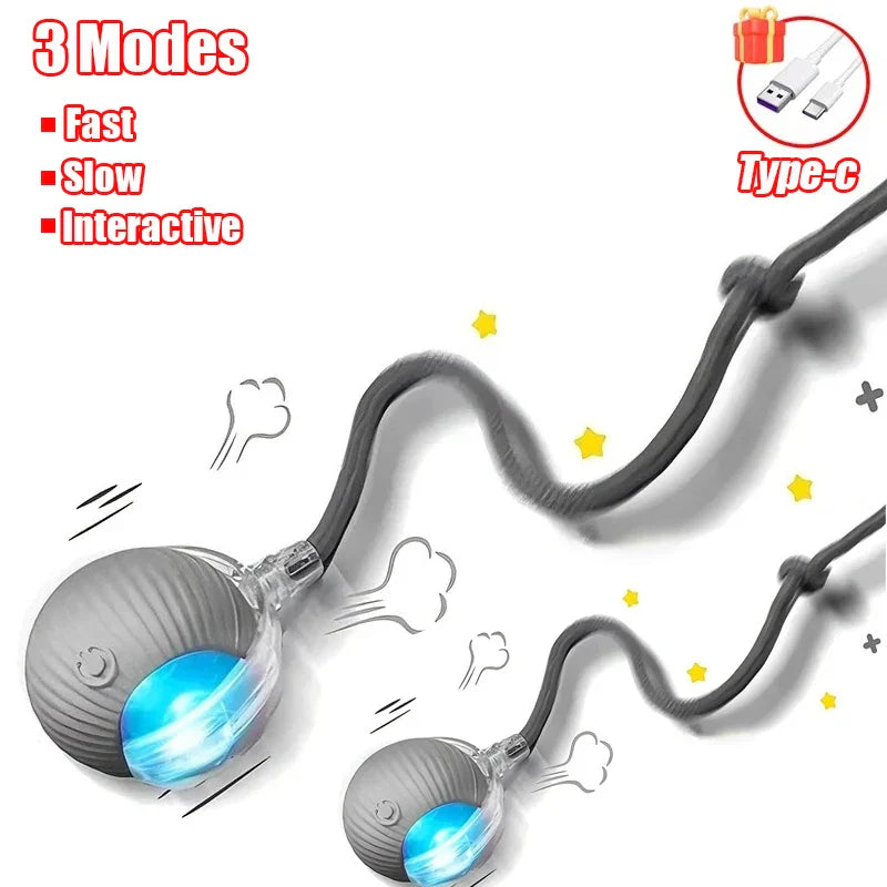 Interactive Automatic Rolling Ball Toy for Cats and Dogs, Rechargeable Smart Pet Toy with Faux Tail
