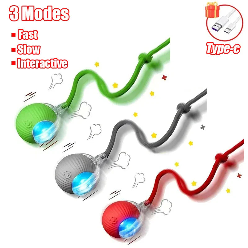 Interactive Automatic Rolling Ball Toy for Cats and Dogs, Rechargeable Smart Pet Toy with Faux Tail